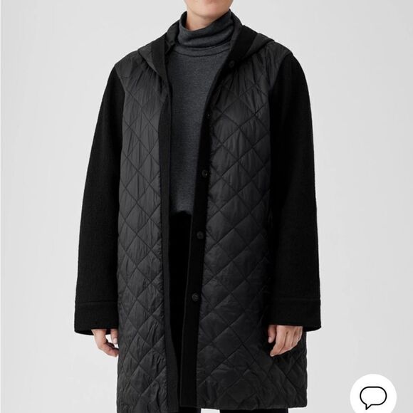 Eileen Fisher eggshell recycled nylon hooded coat - Picture 4 of 6